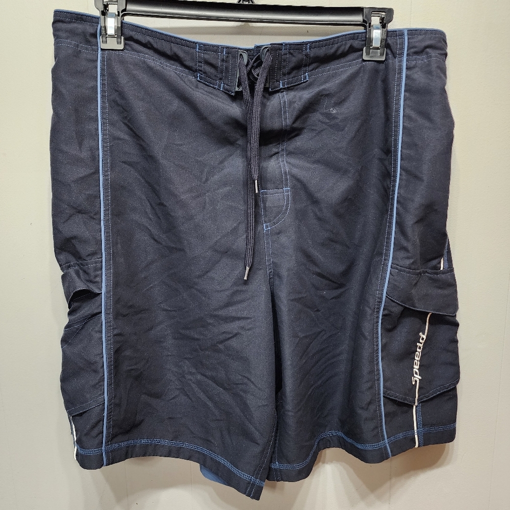 Speedo‎ Swim Trunks XL Navy Blue Beach Board Shorts Lined Pockets B738